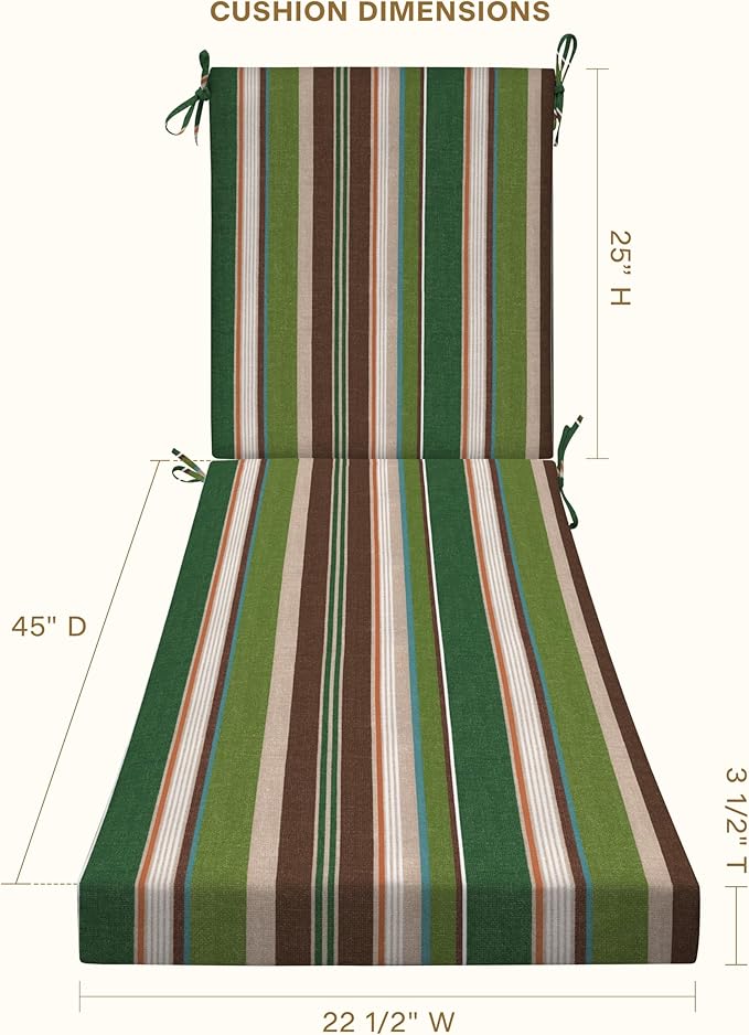 Honeycomb Outdoor Heritage Chaise, 22.5" W x 70" L, Stripe Pine Green Chair Cushion for Patio Furniture