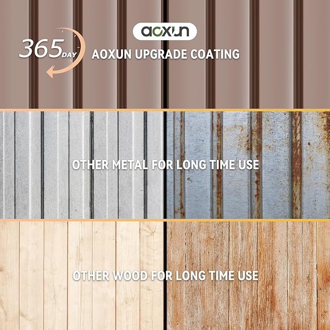 Aoxun 10x12 Shed with Brown Floor Galvanized Steel Outdoor Storage Shed Metal Garden Shed with Moisture-Proof Floor & Ventilation, Sloped Roof for Bike/Generator/Tool Storage (Brown Floor Included)
