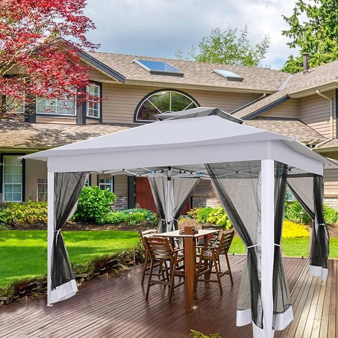COBIZI 12x12 Pop up Gazebo on Clearance with Mosquito Netting,Waterproof Roof & Sandbags,Outdoor Canopy Tent with 4 Ropes,8 Stakes&Carrying Bag,Portable Patio Gazebo for Garden,Backyard&Lawn,Darkgrey