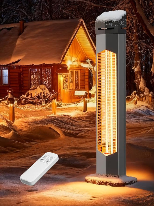 Outdoor Heaters for Patio,1500W Electric Infrared Radiant Heater with Remote,37IN Portable Tower Space Heater with 12H Timer,Tip-over Protection for Garage,Backyard,Porch,Indoor,Grey
