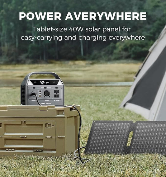 UDPOWER C400 Portable Power Station with 40W Solar Panel,256Wh LiFePO4 Battery Backup,400W AC Output (800W Surge),Solar Generator for Camping,RV,Emergency Power