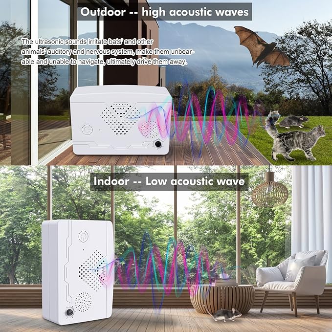 2 Pack Ultrasonic Mice Bat Repellent Devices, Roach Killer Rodent Ultrasonic Indoor for Pest, Electronic Mosquito Spider Repellent, Cockroach, Bat, Bird, Bug, Insect, Mouse