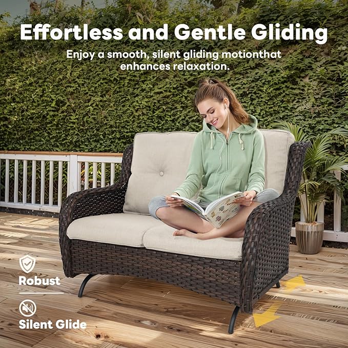 Belord 8 Piece Outdoor Patio Furniture Set - 41" CSA Propane Fire Pit Table Patio Conversation Set with Swivel Rocker Outdoor Chairs, Wicker loveseat and Ottoman for Outside Casual Gathering