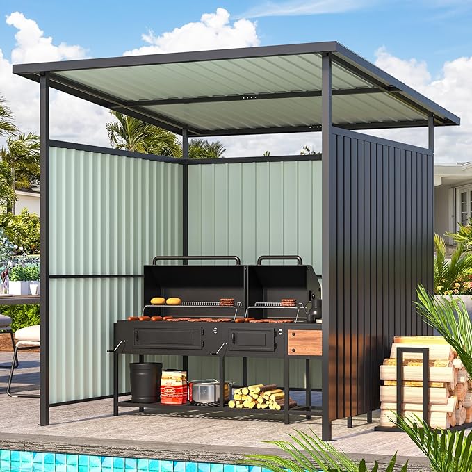 AECOJOY 6' x 6' Outdoor Hardtop Grill Gazebo, Small Pergolas and Gazebos Clearance, Lean to BBQ Gazebo for Outdoor Grill, Metal Awnings for Patio and Decks