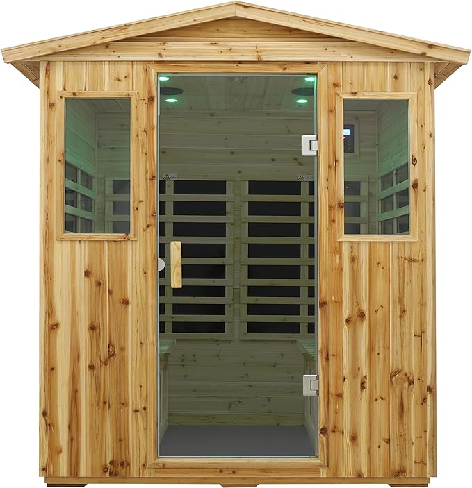 LTCCDSS Low EMF Outdoor Far Infrared Sauna 4-Person, Hemlock Wood Sauna for Home, Withstand Temp -5℉-104℉, Bluetooth Speakers, LED Reading Lamps, Chromotherapy Lights