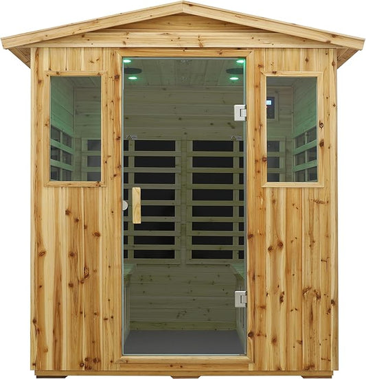 LTCCDSS Low EMF Outdoor Far Infrared Sauna 4-Person, Hemlock Wood Sauna for Home, Withstand Temp -5℉-104℉, Bluetooth Speakers, LED Reading Lamps, Chromotherapy Lights