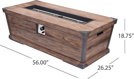 Propane Fire Pit Table, 56" MGO Firepits for Outside, Rectangular Gas Fire Pit for Outside Patio, Propane Fire Table for Deck, Backyard, 50,000BTU, Tank Not Included, Brown