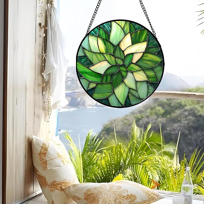 CRISGIF Stained Glass Window Hanging - Ireland Green Suncatcher for Doors Garden Patio Sun Catchers Decor Mother's St. Patrick's Day Birthday for Women Men Mom Nana Friend 9.8 in