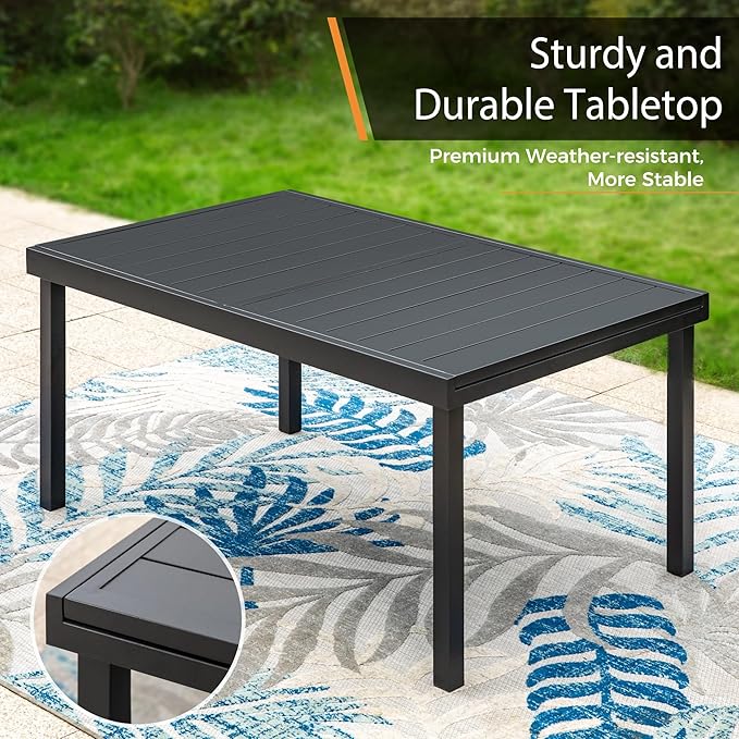 Expandable Outdoor Patio Dining Table for 8, Adjustable 61"/83" x 37" Rectangular Large 6-8 Person Metal Outdoor Table, Rectangle Metal Wrought Iron Extendable Table for Backyard and Porch