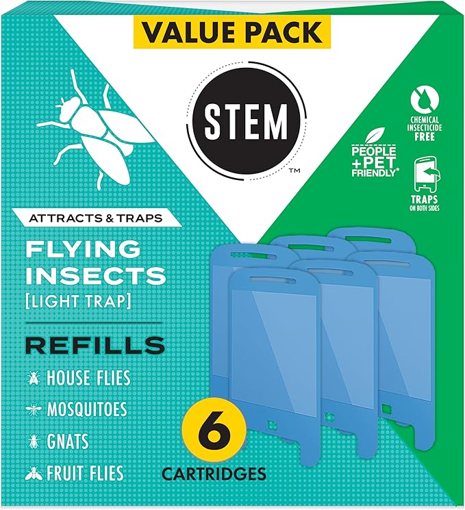STEM Insect Light Trap Refill Cartridges, Indoor Fruit Fly Trap, Insecticide-Free Pest Control for Home, Attracts and Traps Flying Insects, Official STEM Refills - 6 Count