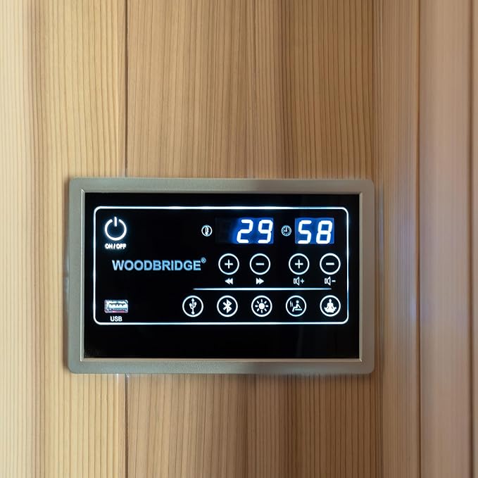Woodbridge 2-Person Indoor FAR Infrared Black Sauna with WiFi-Enabled Smart Control, Crafted from Japanese Cedar – Features Red Light Therapy, Bluetooth Speaker, Chromotherapy Lighting