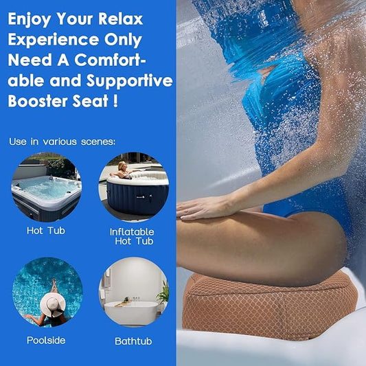 AEROiVi Hot Tub Booster Seat for Adults, 5 Inch Thick Supportive Cushion with Non-Slip Bottom, Weighted for Quick Sink Without Float, Spa Booster Seat for Hot Tub (Including Inflatable), Pool, Bathtub