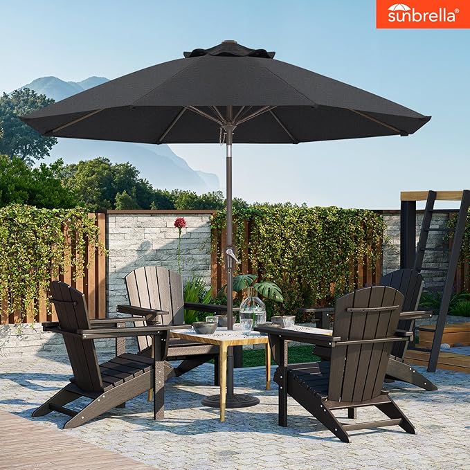 ABCCANOPY 10-Year No Fading 9FT Patio Umbrella, Acrylic Outdoor Table Umbrella with 8 Sturdy Ribs for Deck, Backyard, Garden, Yard (Black)