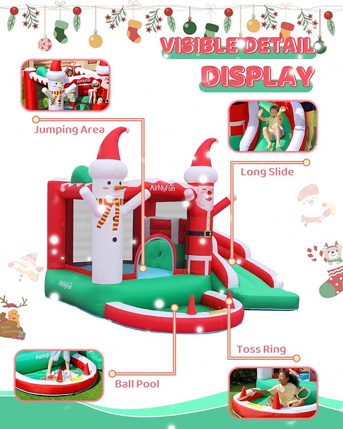 AirMyFun Christmas Theme Inflatable Bounce House, Independent Fan Rapid Expansion - Holiday Fun Magic, let Joy Jump into The House!