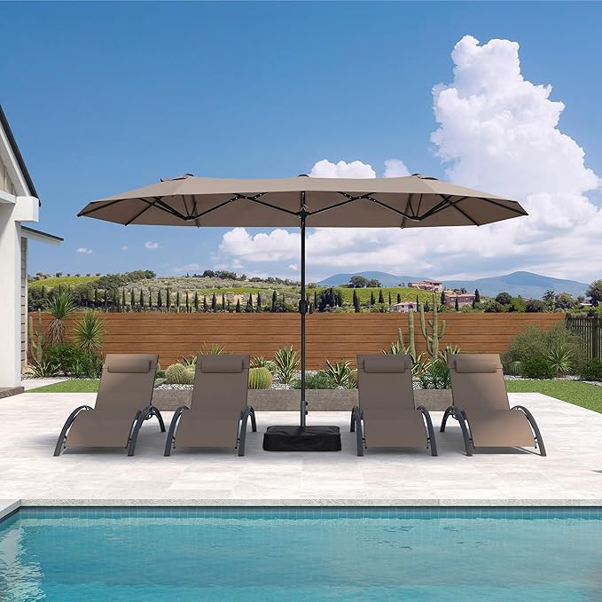 PURPLE LEAF 13ft Patio Market Umbrella with Base Double-Sided Rectangle Outdoor Table Sun Umbrellas with Crank 12 Heavy Duty Sturdy Ribs for Pool Beach Deck Backyard Taupe