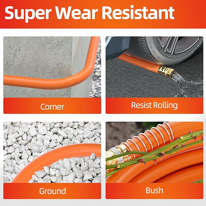 SPECILITE Garden Water Hose 50 ft x 3/4 in Heavy Duty, Flexible and Lightweight, Burst 600 psi, Kink-less Hybrid Rubber Pipe for Backyard, 3/4'' Brass Fittings, Orange