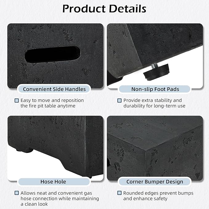 ECOTOUGE 2-Piece Propane Fire Pit Table, Outdoor Gas Fire Pit Set w/Tank Cover, 42''Auto-Ignition Steel Fire Table, 50,000 BTU Trapezoid Concrete Fire Pit w/Weather-Resistant Pit Cover, Black