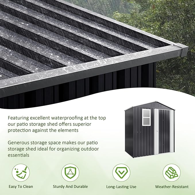 6x4 FT Outdoor Storage Shed, Metal Garden Tool Shed with Updated Frame Structure, Lockable Doors and Windows, Ideal for Backyard Garden Patio Lawn, Grey