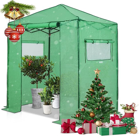 EAGLE PEAK Instant Pop-up Greenhouse, Indoor Outdoor Plant Gardening Green House, Roll-Up Zipper Doors and Side Windows, Walk in 6x4 ft, PE Cover, Green/Clear