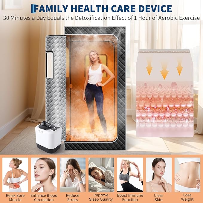 GarveeHome Sauna Box,Portable Sauna for Home with 4L 1500W Steamer,Portable Steam Sauna Tent with 600D Oxford，Explosion Zroof Zip,99 Mins Timer,Foldable for Home Spa
