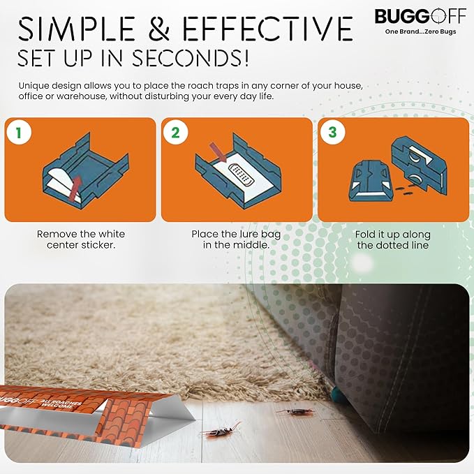 BUGGOFF - Roach House Trap 10 Pack, Baited Glue Traps, Cockroach Killer Indoor & Outdoor, Great for Home, Office, Warehouse & More! Sticky Pest Control Trap (10)