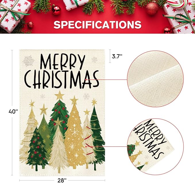 AVOIN colorlife Merry Christmas House Flag 28x40 Inch Double Sided Outside, Christmas Trees Winter Holiday Yard Outdoor Flag
