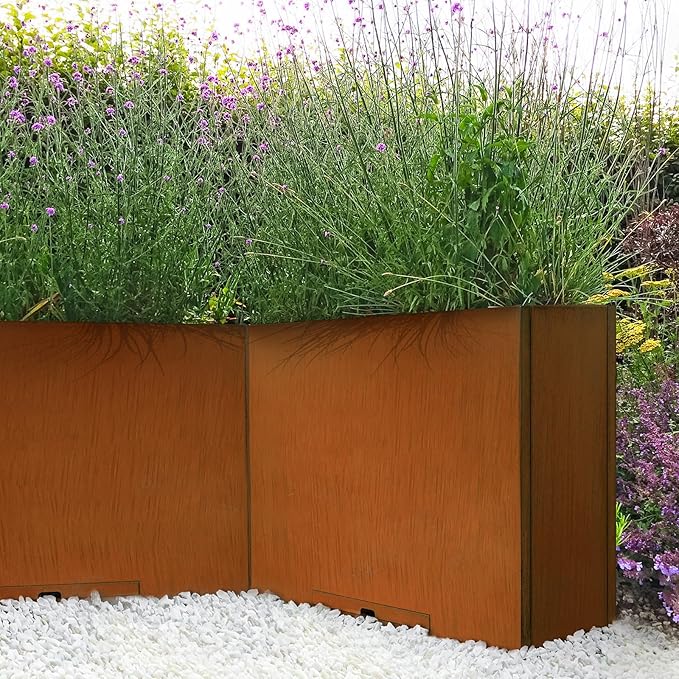 KOL Pre-Rusted Metal Steel 32''H Planter Box, Weathering Steel Planter Box,Rustic Finish Tall Rectangular Plant Pot, Modern Industrial & Residential Outdoor Indoor Use, 36" L.x11 W.x32 H. Rusty.