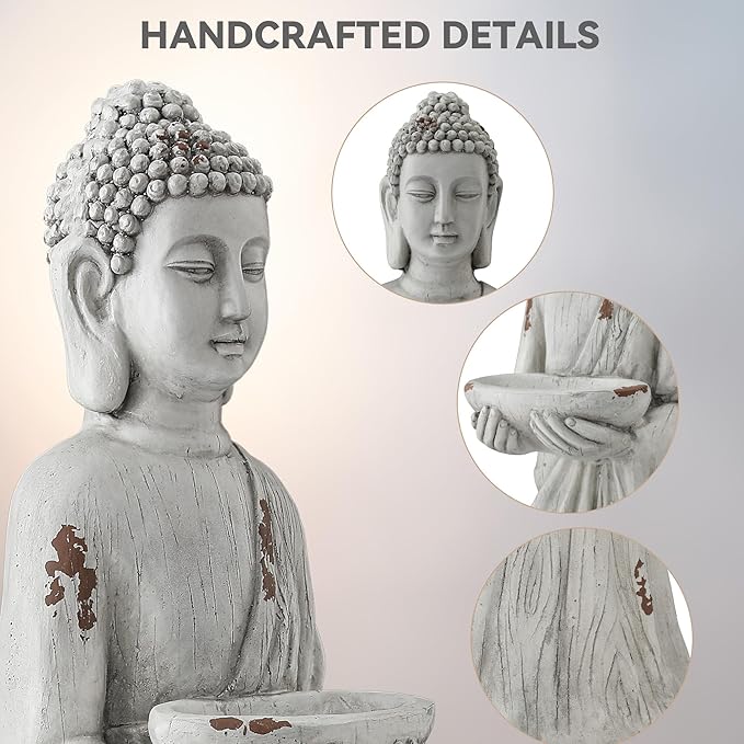 Ultym 42" Extra-Large Buddha Outdoor Statue with Birdfeeder, Tall Zen Medtative Buddha Figures, Durable Weatherproof MGO Sculpture for Garden, Patio, Yard, Porch or Indoor Home Decor