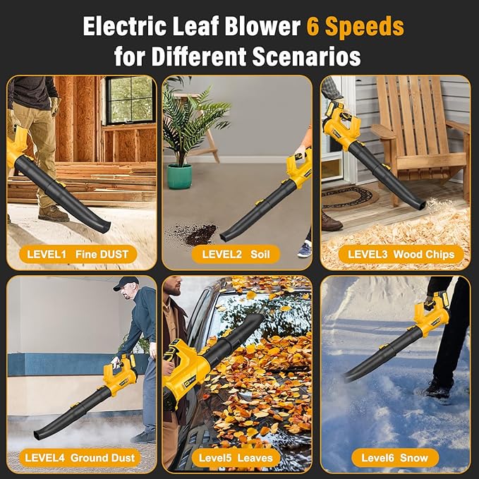 Leaf Blower, 20V Leaf Blower Cordless with 2 X 6.0Ah Batteries and Charger Included, 540CFM 170MPH & 6 Speed Mode, Handheld Electric Leaf Blower for Lawn Care, Yard, Garden and Dust