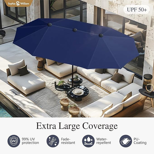 Sophia & William 13ft Outdoor Patio Umbrella for Table, Large Double-sided Umbrella for Garden, Deck, Pool, Navy Blue