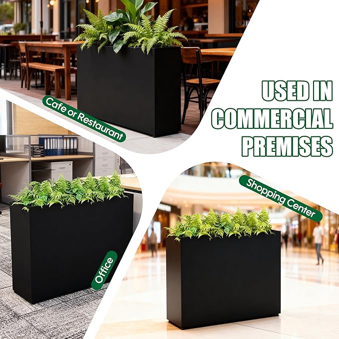 Large Metal Planter Box for Outdoor 30" Lx10“Wx24”H, Tall Rectangular Planters for Outdoor Patio/Porch/Cafe, All-Weather Durable Galvanized Steel, Modern Design for Plants, Flower,Garden, Black