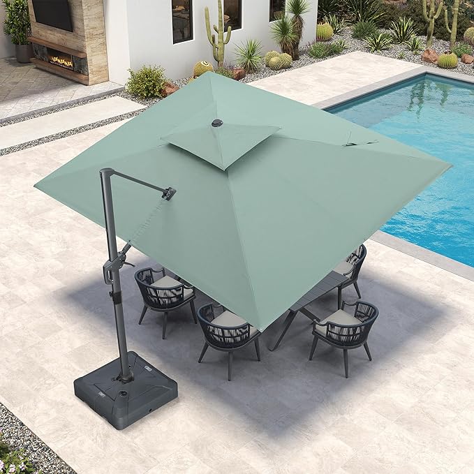 PURPLE LEAF 9' X 12' Double Top Cantilever Patio Umbrella Deluxe Large Outdoor Umbrella Rectangle Offset Umbrella with Fade Resistance for Garden Deck Pool Patio, Mint Green