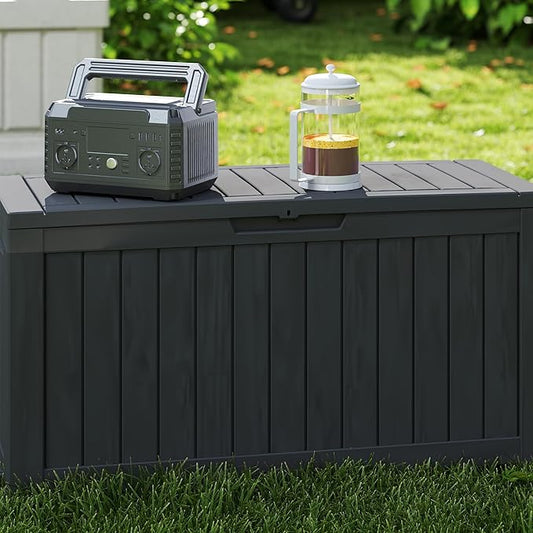 80GAL Black Resin Deck Box - Large Waterproof Storage for Patio Furniture, Pool Floats & Garden Supplies - Lockable, UV-Resistant for Backyards, Pool Decks