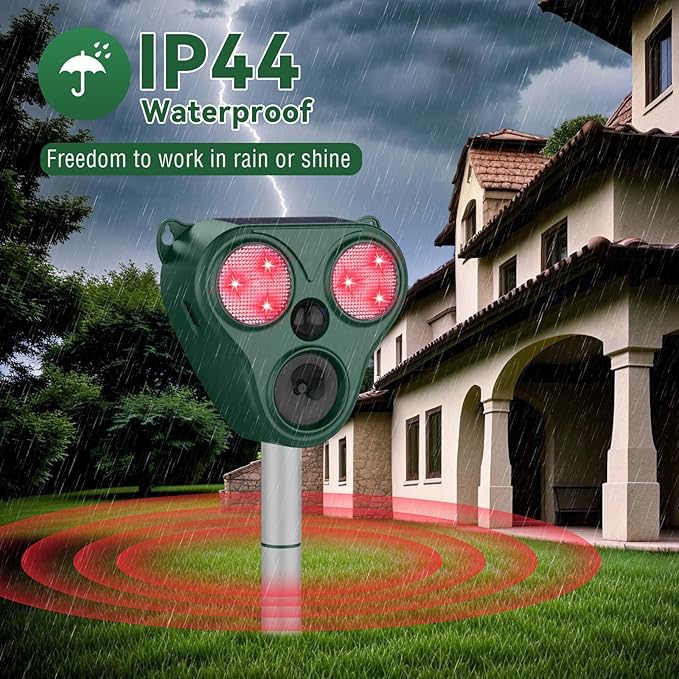 Ultrasonic Animal Repellent Outdoor, Cat Repellent Outdoor, Pest Repellent with Sensor to Repel Dog Rabbit Squirrel Coyote Raccoon Out of Yard Farm Protection