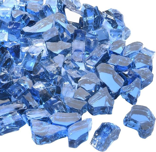 Blue Fire Pit Glass, 20 Pounds High Luster Reflective Tempered Glass Rocks, 1/2 Inch Firepit Rocks for Firepit Table, Propane Fireplaces, Fire Bowls
