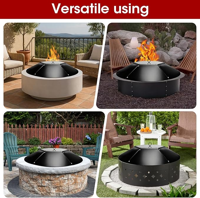 32 inch Fire Pit Lid Round,Metal Fire Pit Lid with Handle & Poker Fits for Fire Pits up to 30",Outdoor Firepit Lids Heavy Duty for Firepit Replacement Kit Accessory-Black
