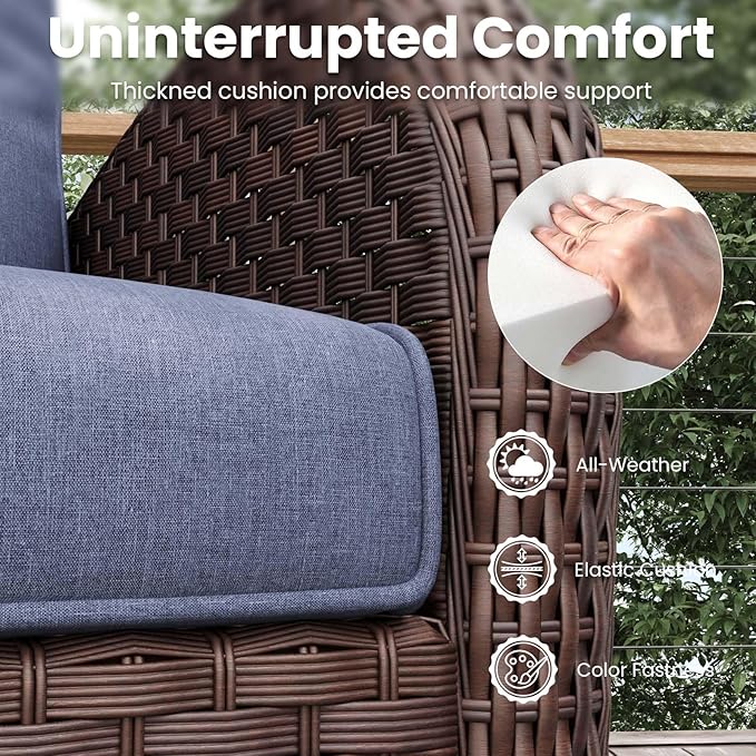 7 Pieces Patio Furniture Sets with Fire Pit Table, Wicker Rattan High Back Outdoor Swivel Rocking Chairs Set with Side Table
