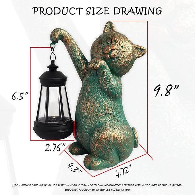 RCTTICUU Cat Garden Statue Outdoor Décor with Solar Lights Lantern,Cat Solar Light Figurines Outside Decorations for Yard，Lawn Patio, Balcony, Unique Housewarming Gifts