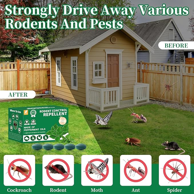 Mouse & Rat Repellent Pouches Peppermint Oil Mice Repellent - Rodent Deterrent Bags for Indoor/Outdoor Use, Home Garage Car RV Boat Cabin Protection (24 Pack)
