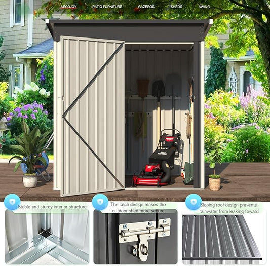 AECOJOY 5' x 3' Shed, Small Metal Sheds & Outdoor Storage Clearance 3x5, Small Metal Shed with Lockable Door, Utility and Tool Storage for Garden, Backyard, Patio, Outside use in White
