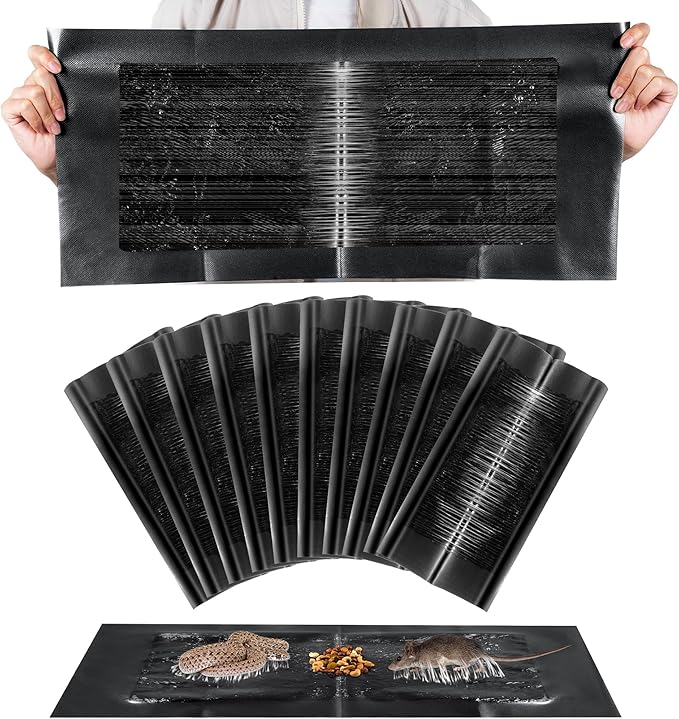 Qualirey 10 Pack 24 x 11'' Mouse Glue Traps, Anti Slip Rat Snake Rodent Sticky Pads Pet Friendly, Peanut Scented Mice Glue Board That Work for Home Indoor Outdoor Restaurant Kitchen Hotel Office