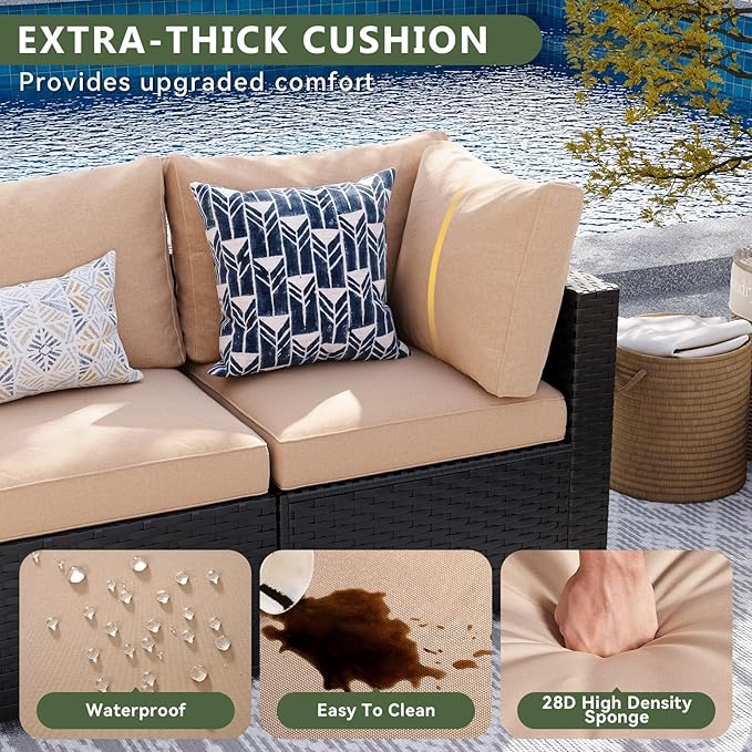 Aoxun 7 Piece Patio Furniture Set Rattan Rattan Patio Sectional Sofa Set Outdoor Seating Furniture with Thickened Cushion, Beige