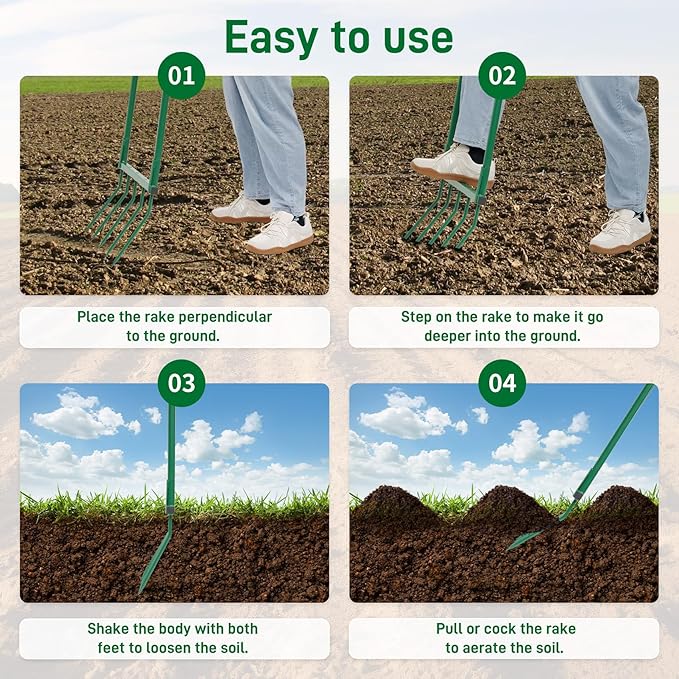 5 Tines Heavy Duty Broad Fork, 55"*20" in Broad Fork for Gardening– Heavy-Duty Hand Tiller for Digging, Cultivating & Aerating Clay Soil, Ergonomic U-Shaped Design for Comfortable Gardening & Farming