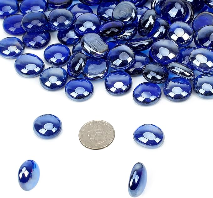 Mr. Fireglass 10 Pound Fire Glass Beads, 1/2" Reflective Round Fire Glass Drops for Fireplace Fire Pit & Lanscaping, High Luster Royal Cobalt Blue