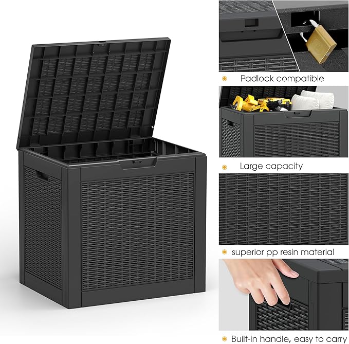 NUNU LAB 31 Gallon Outdoor Storage Box Waterproof, Outside Package Delivery Deck Boxes with Lockable Lid, Backyard Storage Bin For Garden Tools, Patio Cushions, Black