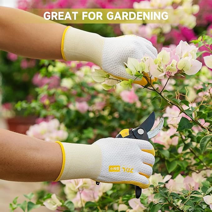 JDL Gardening Gloves for Women, 6 Pairs Breathable Latex Coated Yard Garden Gloves, Rubber Outdoor Protective Work Gloves with Grip, Multiple Colors, Large Size
