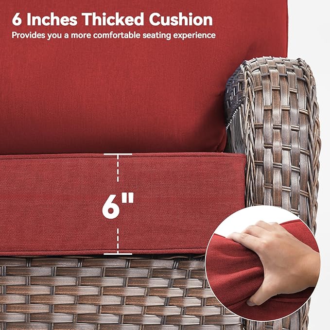6" Thick Outdoor Cushions 22x24x6, 10-Set Deep Seat Patio Cushions with Removable Cover, Waterproof & Fade Resistant Replacement for Wicker Chair, Loveseat, Sofa - Red