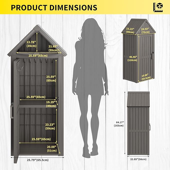 Fancyango Outdoor Resin Storage Shed, Upgrade Sturdy Storage Cabinet with Removable Shelves and Lock Ring, Reinforced Floor, All-Weather Construction for Garden Patio Lawn (Gray)