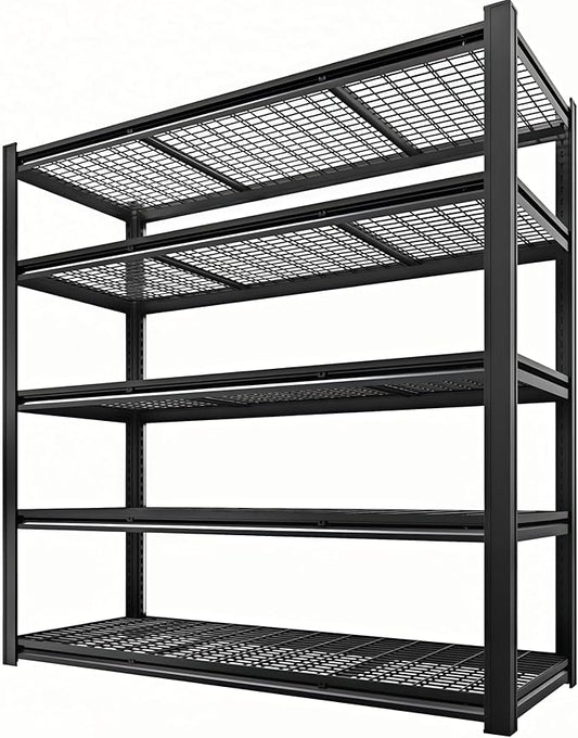 5 Tier Metal Shelving Unit, Adjustable Storage Shelves, 84" H x 55" W x 24" D Heavy Duty Garage Shelves for Warehouse, Basement, Kitchen, Pantry, Living Room, Black (5T 84 * 55 * 24)