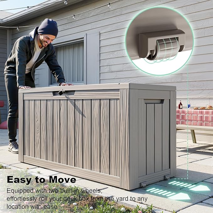 75 GallonOutdoor Storage Box,Resin Deck Boxes Waterproof, IndoorOutdoor Bin for Package Delivery, Patio Cushions, Gardening Tools, Lockable, UV Resistant